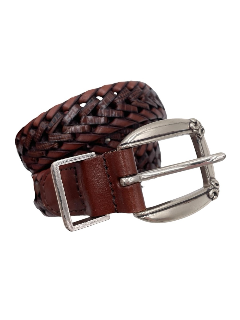 Vintage Fossil Leather Woven Braided Belt Size Large Deep Brown Bohemian Western